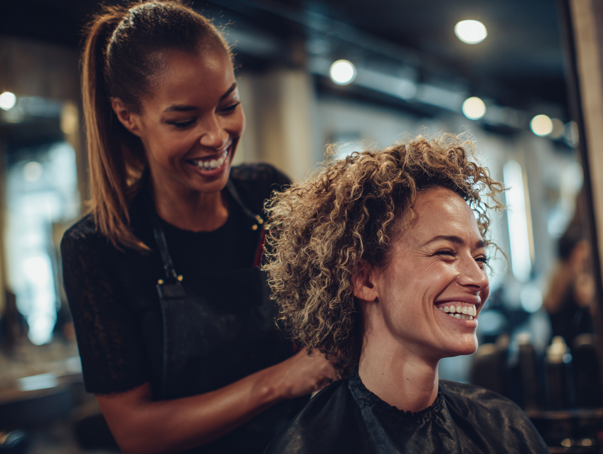 Stylist working with client